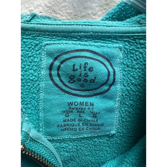 Life Is Good Womens Full Zip Hoodie Jacket Turquoise Size L 100% Cotton With Fle - Picture 2 of 9